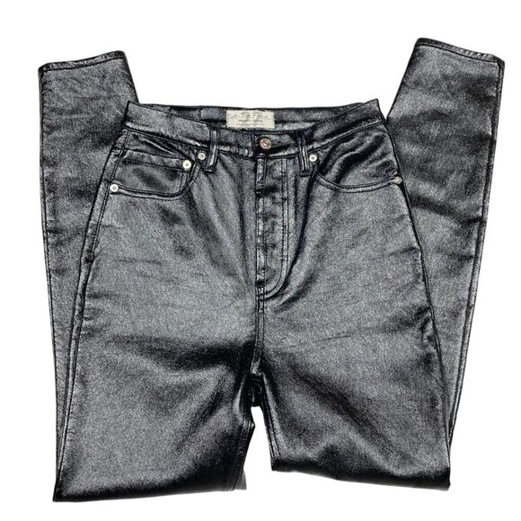 We The Free Denim - We the Free People Shiny Black Jeans, Size 27, Coated Faux Leather, Skinny